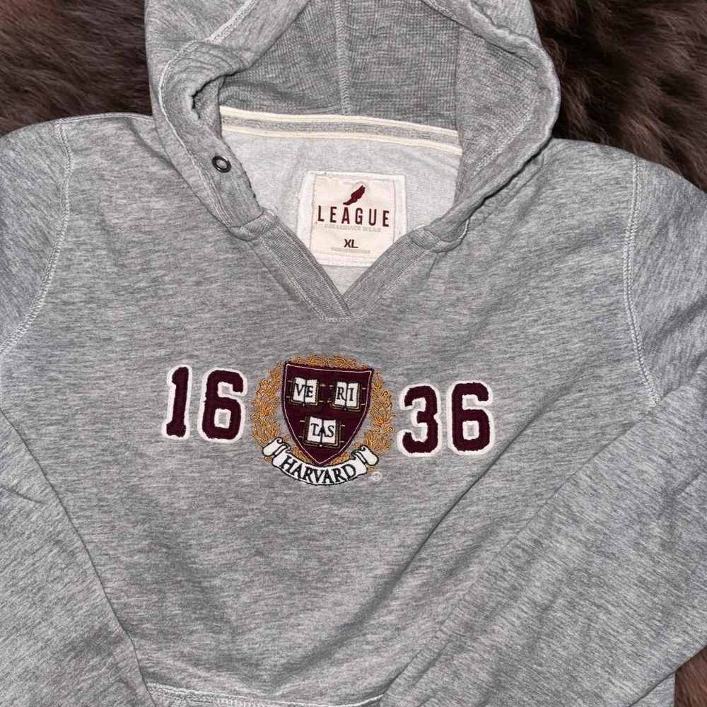 Vintage Harvard Embroidered Grey Hoodie XL